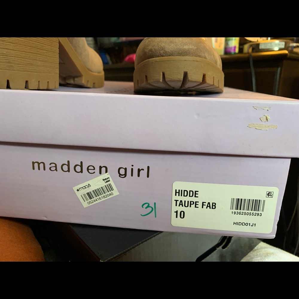 Taupe Madden Girl boots with faux fur in them, wore once
